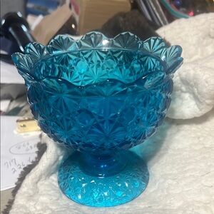Vibtagec sapphire blue Glass Pedestal Bowl